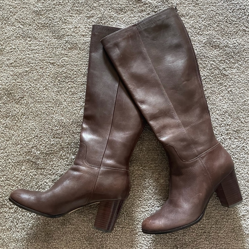 Cole Haan Brown Leather Block Heel Boots Size 9 - Picture 9 of 16
